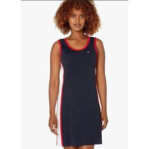Tommy Hilfiger Dress Womens Small Blue Tank Mini Stripe Side Cotton